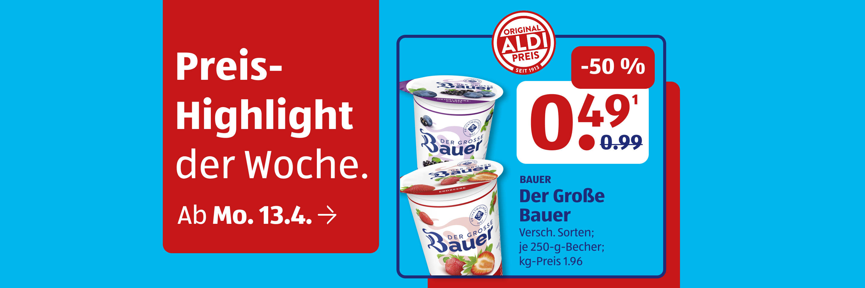 Der Große Bauer Joghurt, Sonderangebot bei ALDI.