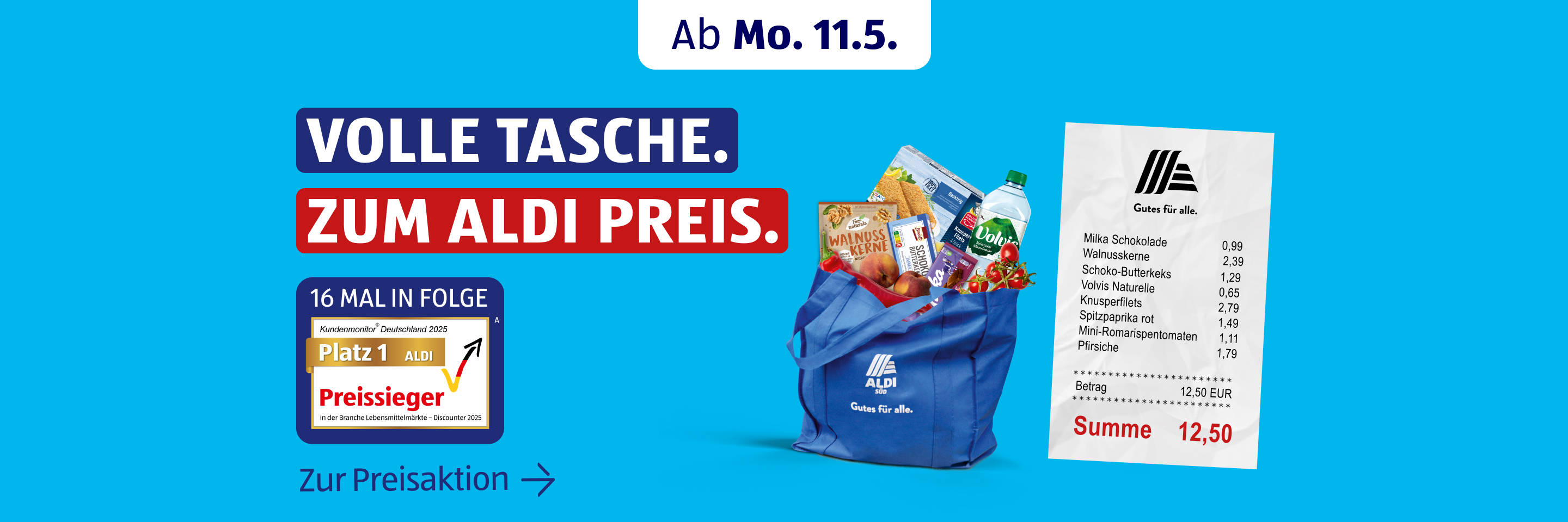 Einkaufstüte mit Kassenbon und beworbener Preisaktion.