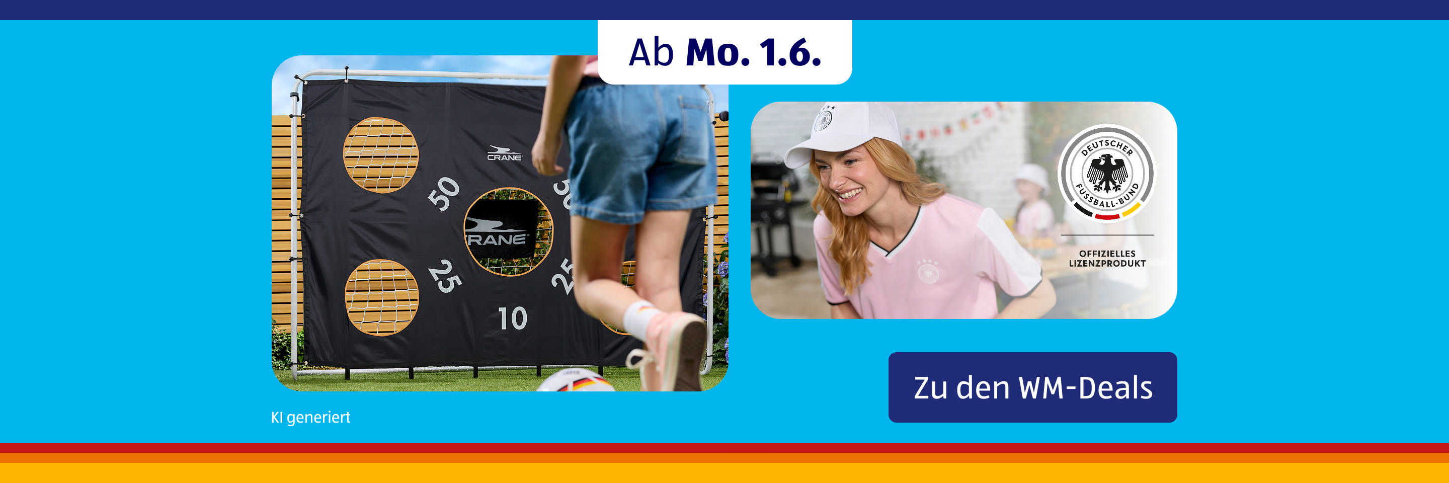 Kind schießt einen Fußball auf ein Tor mit Zielscheibe.