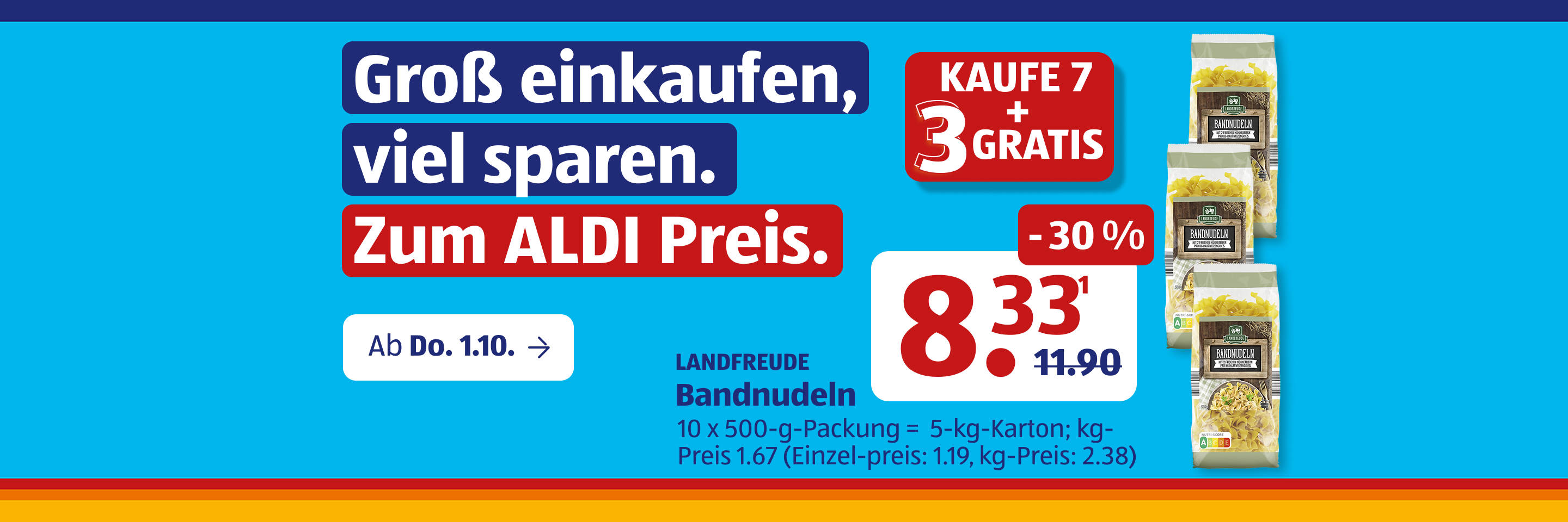 Großpackung Bandnudeln als Highlight der Woche bei ALDI zum Aktionspreis.