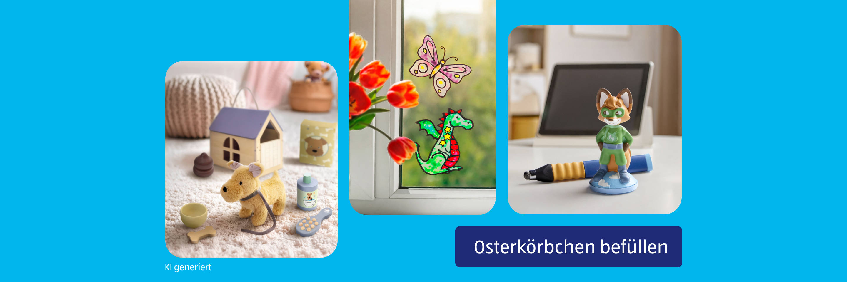 Bunte Osterbasteleien und Spielzeuge für Kinder.