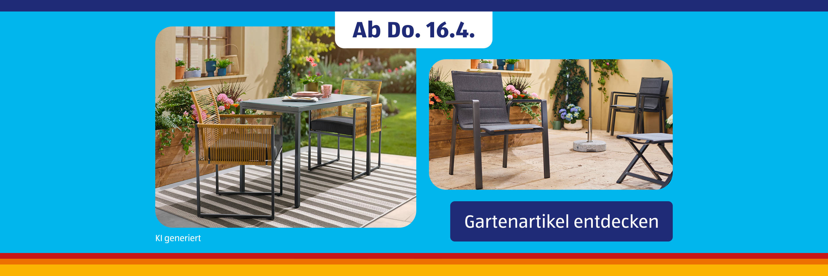 Gartenmöbel‑Set mit Stühlen und Tisch auf der Terrasse.