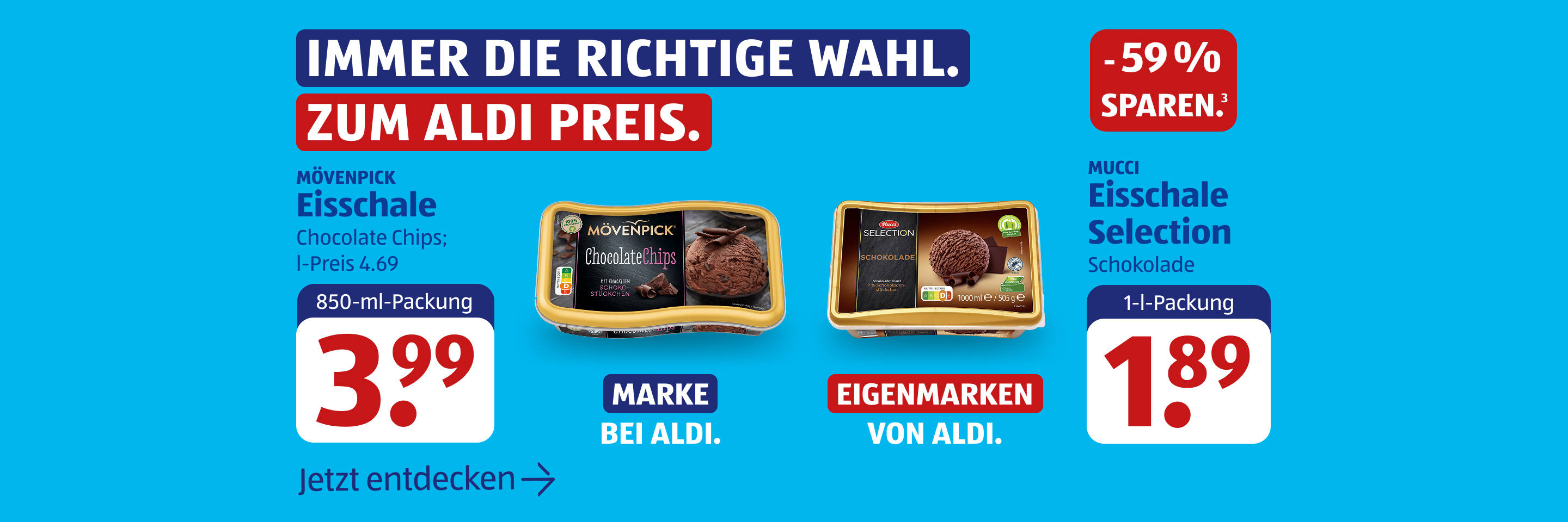 ALDI Eiscreme‑Auswahl – Marke und Eigenmarke.