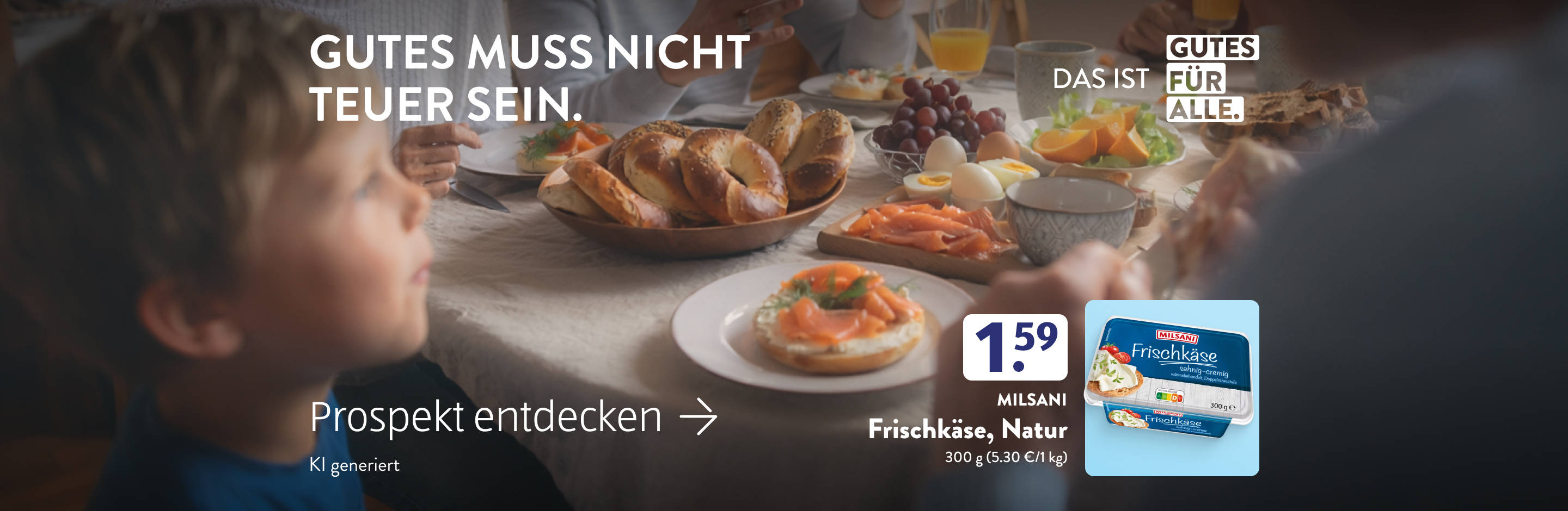 Frühstückstisch mit Milram Frischkäse Natur.