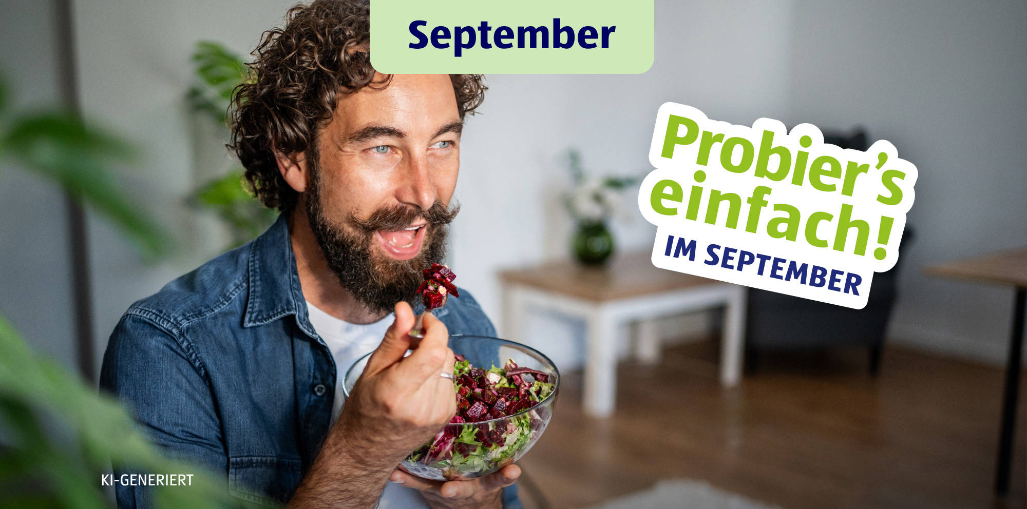 KI-generiert Mann isst Salat.