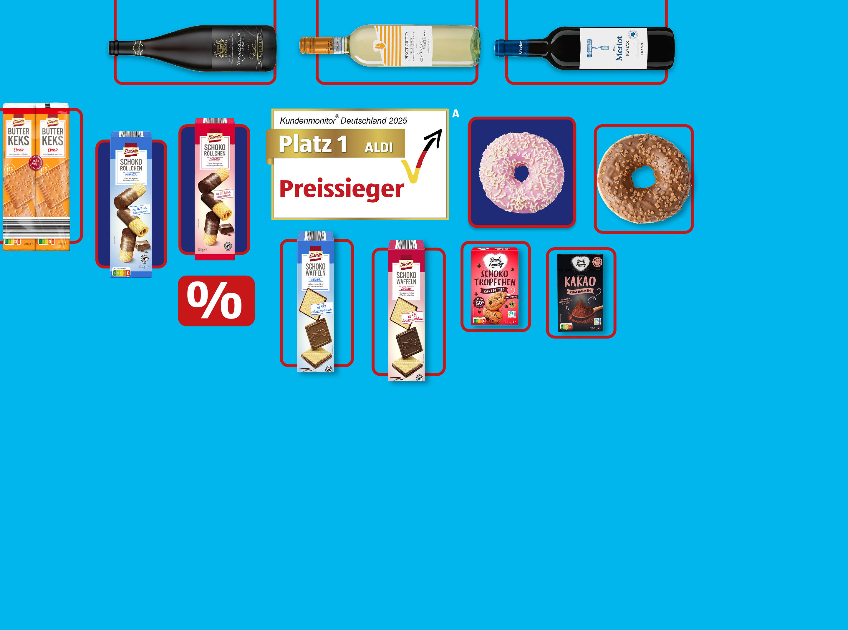 Lebensmittel auf dem blauen Hintergrund.