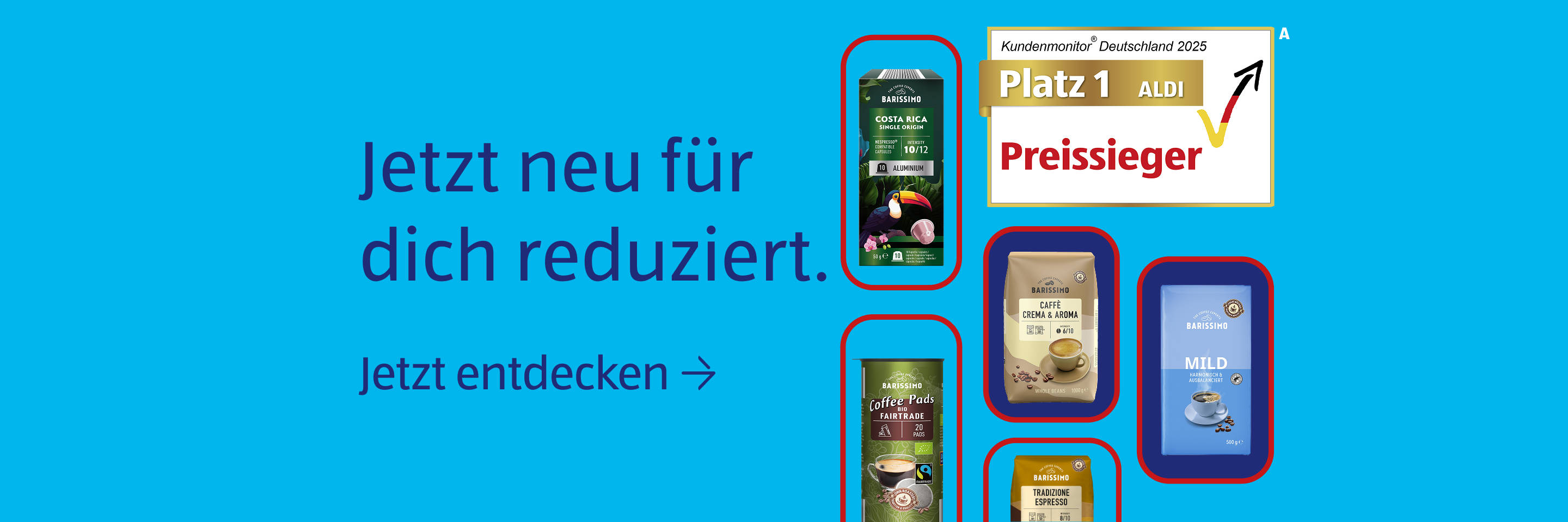 Kaffeeprodukte auf dem blauen Hintergrund.