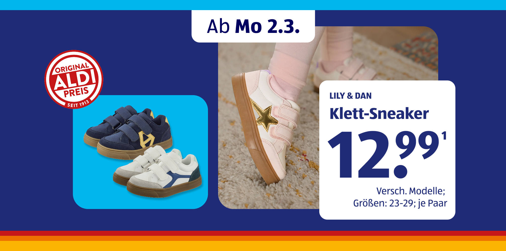 Kinder‑Sneaker von Lily & Dan mit Klettverschluss.