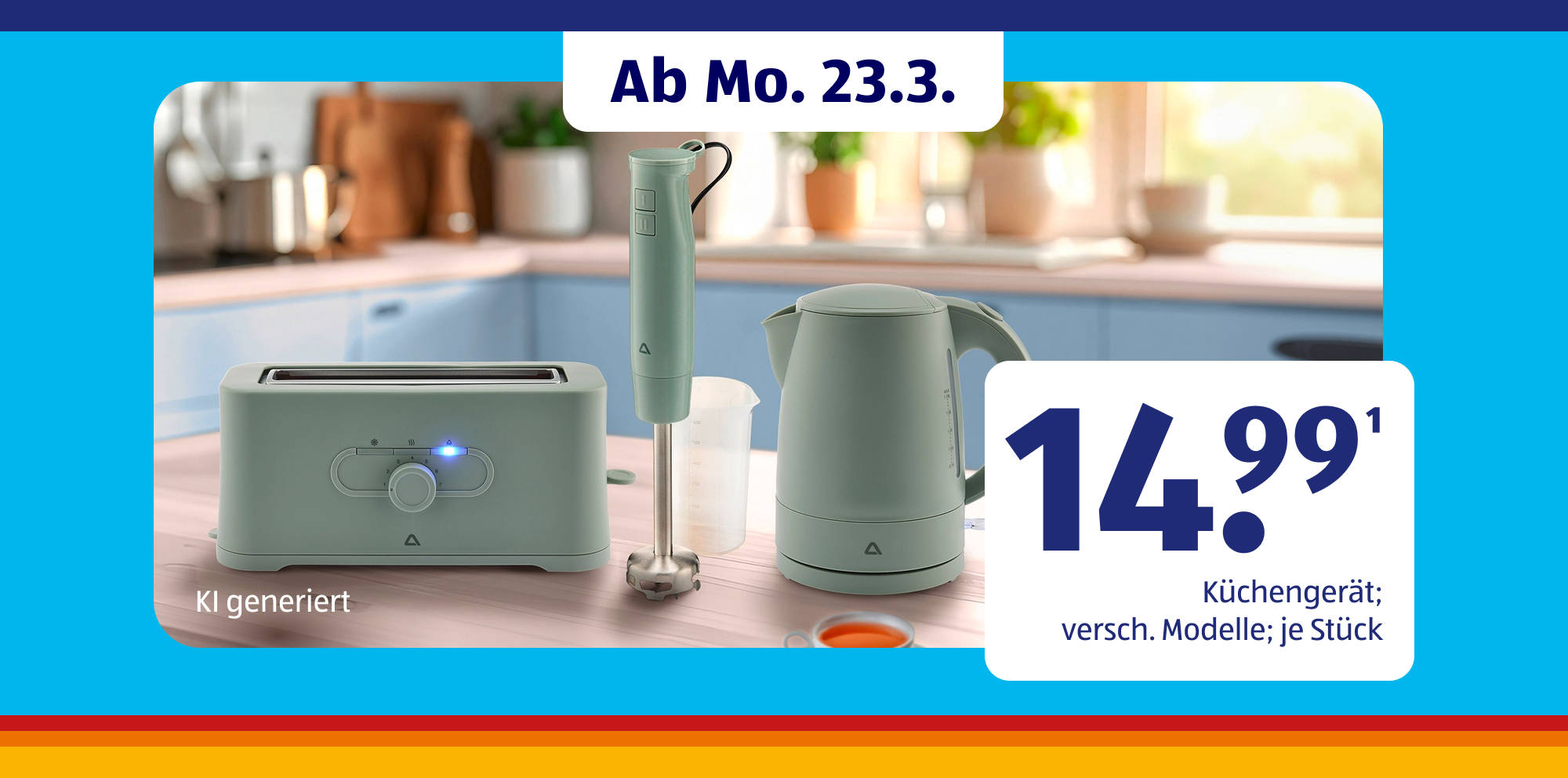 Küchengeräte mit Preisschild.