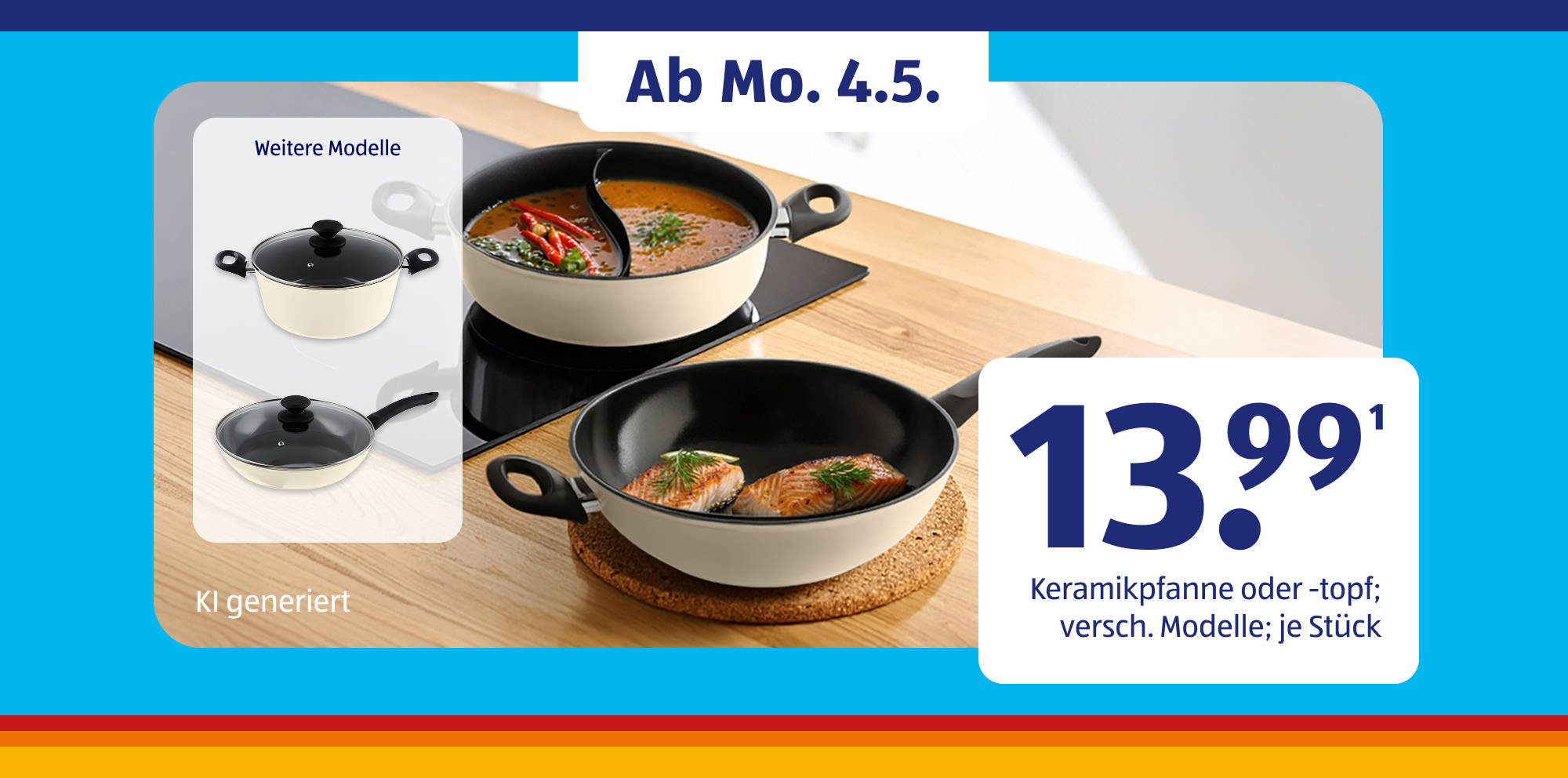 Keramik-Kochgeschirrmodelle mit Speisen.