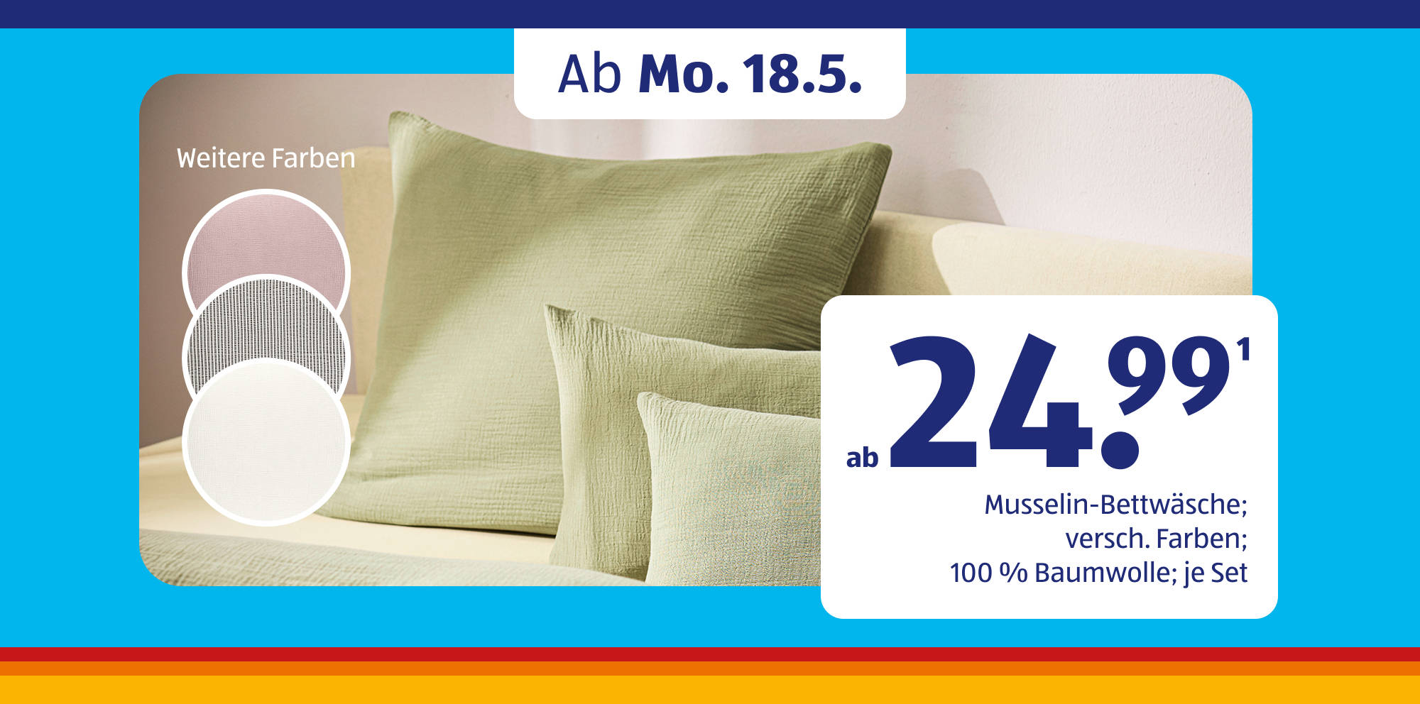 Musselin‑Bettwäsche‑Angebot in sanften Farben.