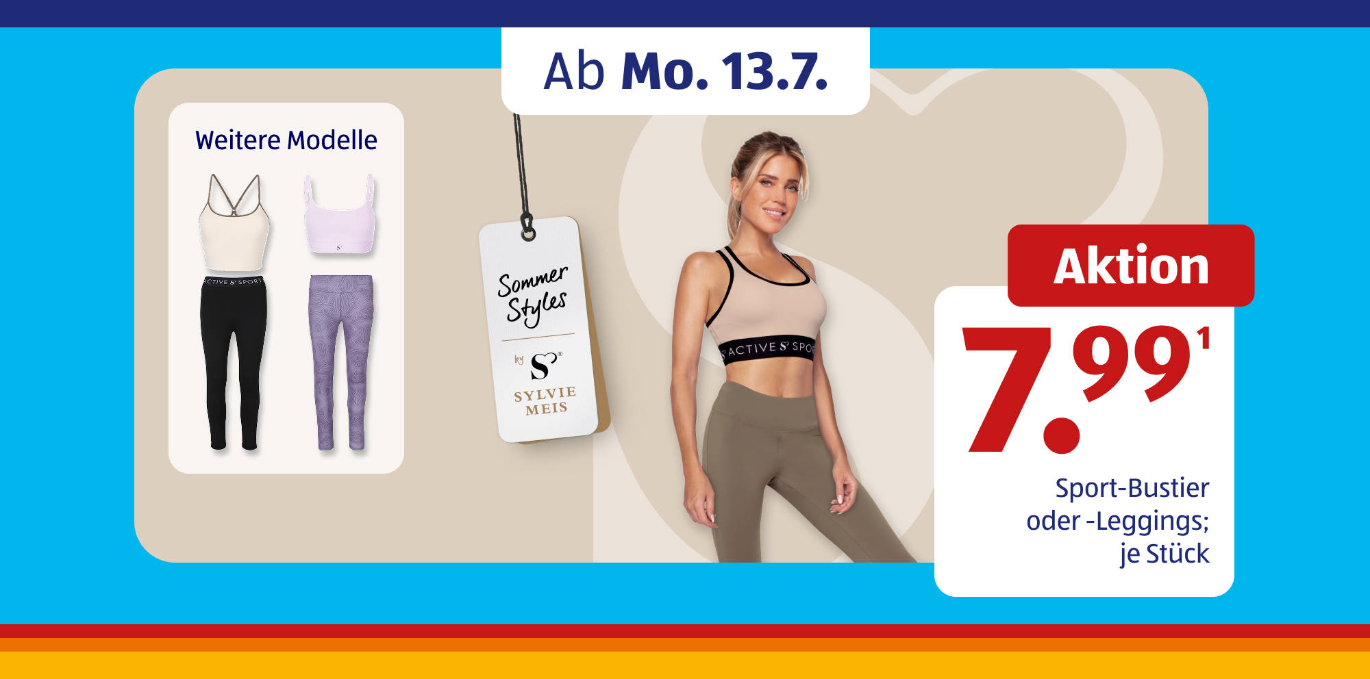 Werbebanner für Sport-Bustier und Leggings.