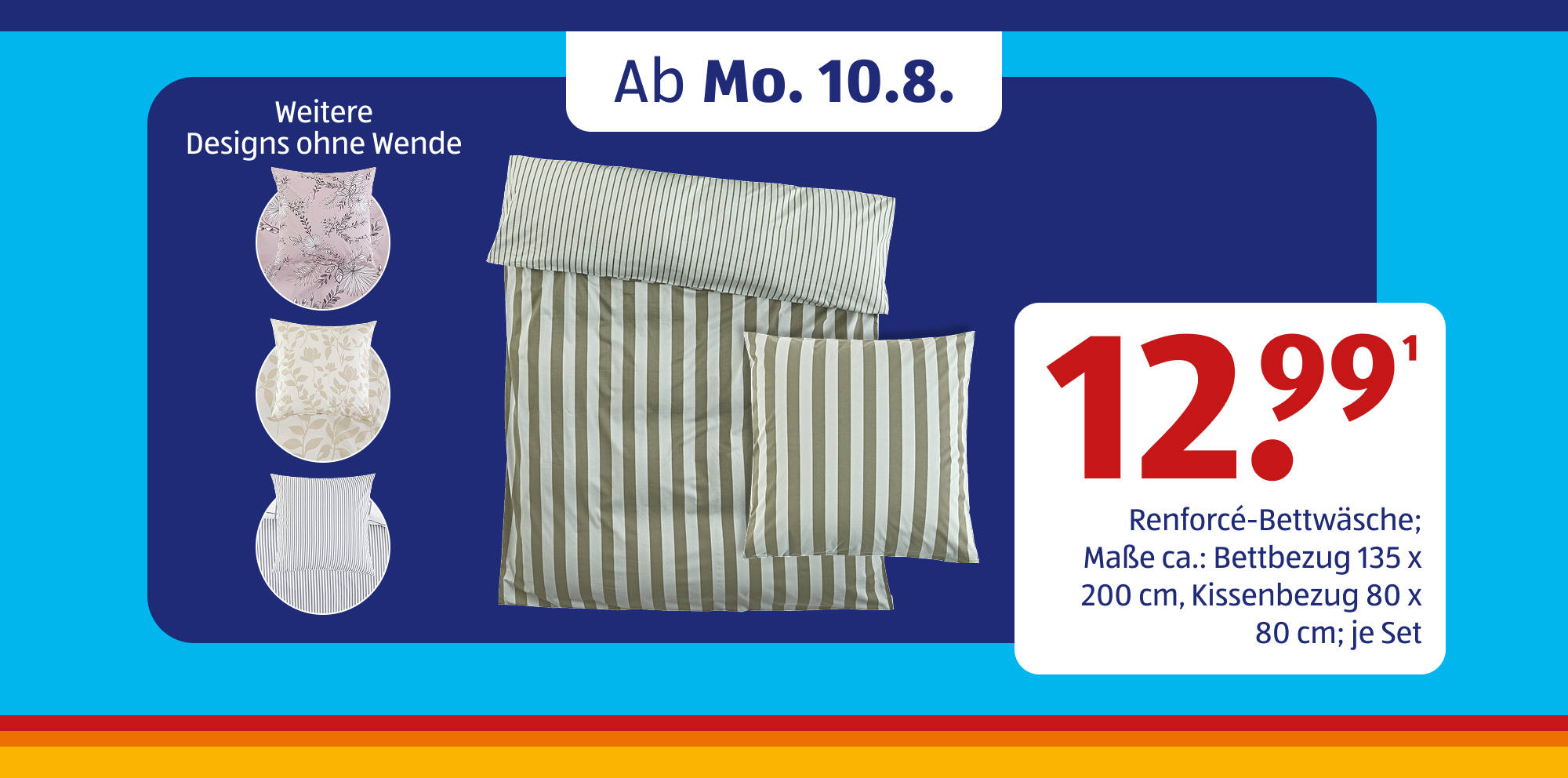 Werbung für gestreifte Renforcé-Bettwäsche.