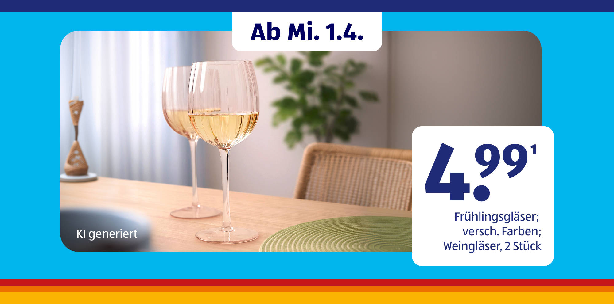 Zwei Weingläser auf einem modernen Esstisch.