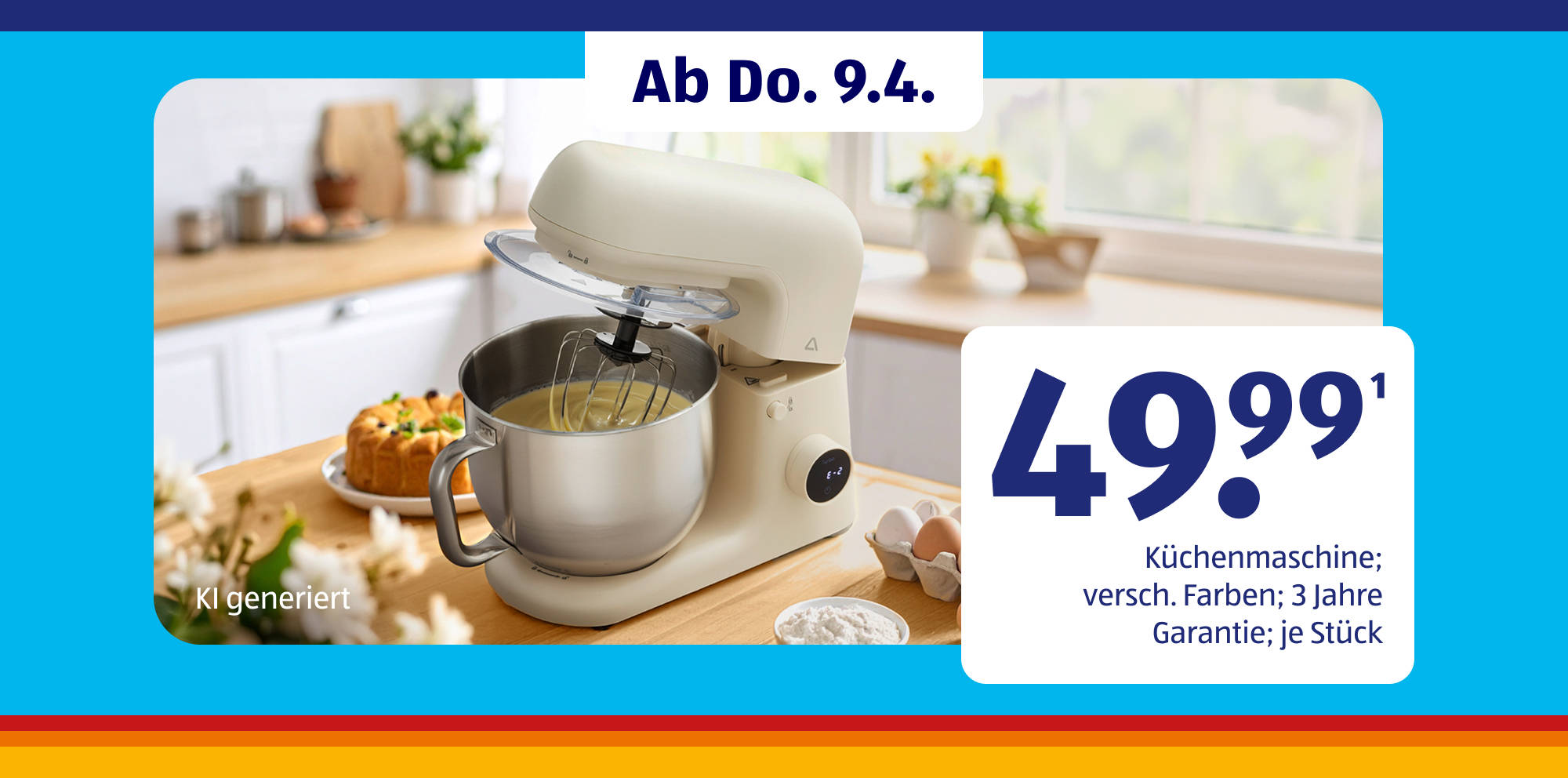 Küchenmaschine in hellem Wohnambiente.