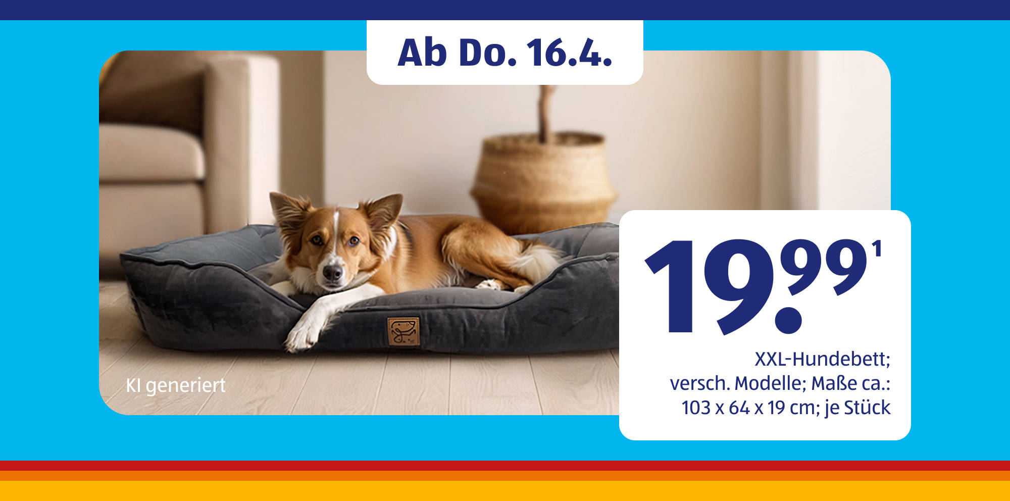 Hund entspannt auf XXL‑Hundebett im Wohnzimmer.