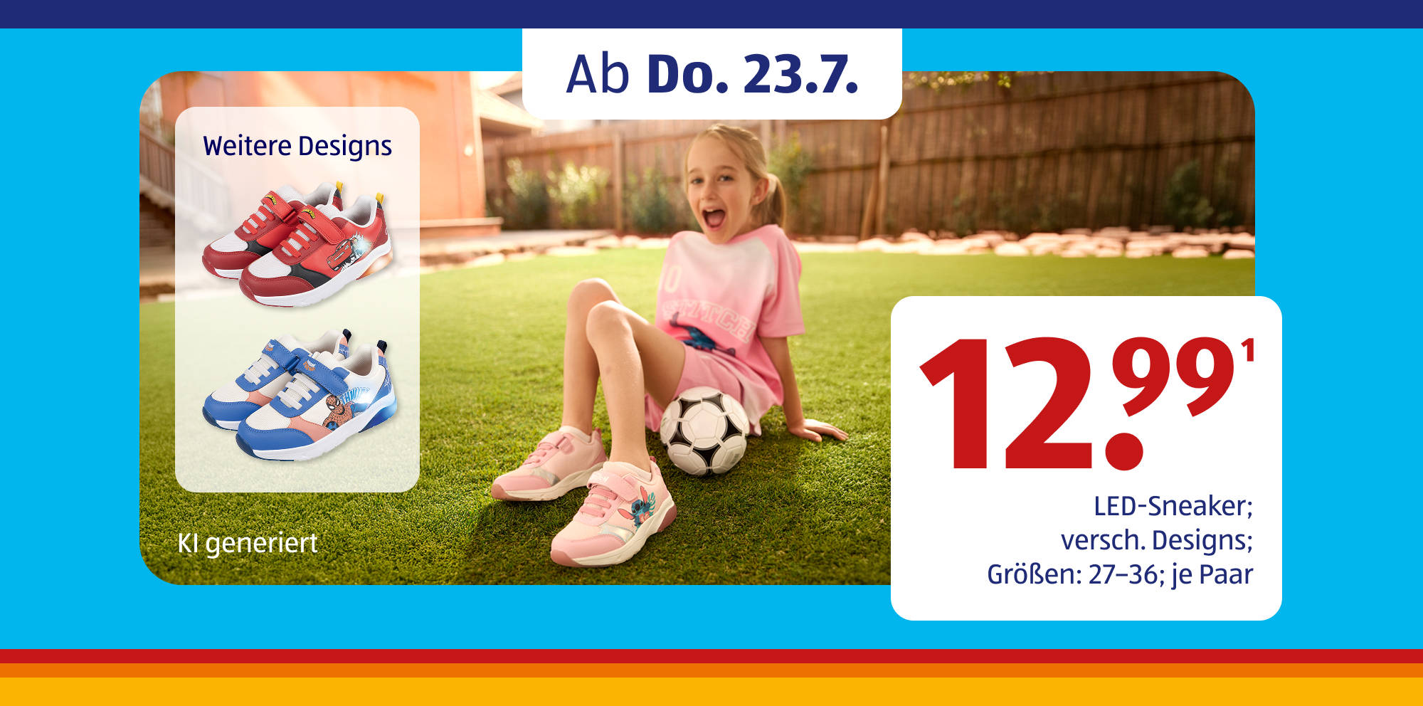 Mädchen spielt Fußball und trägt LED-Sneaker.