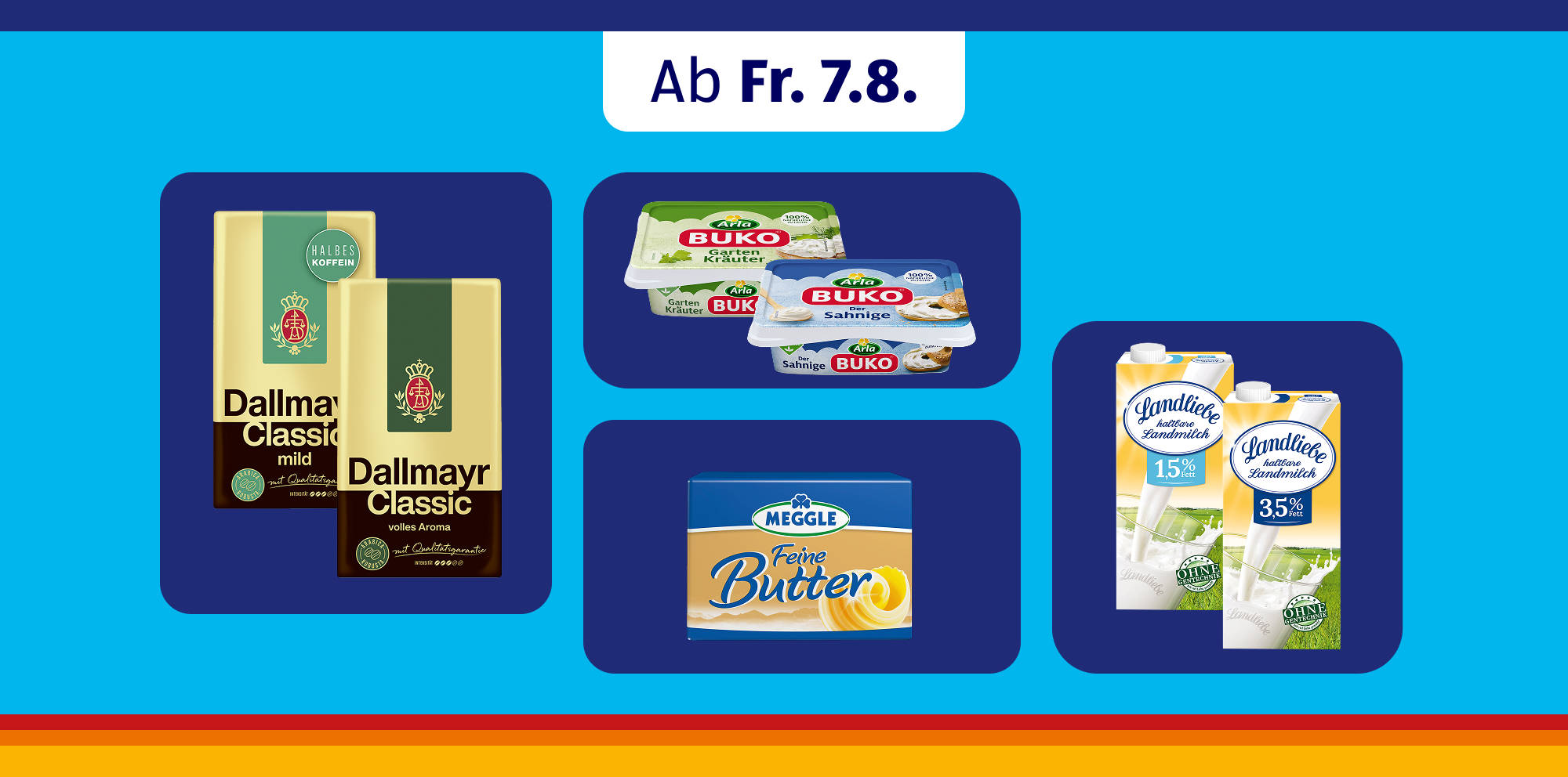 Ausgewählte Angebote von Milch- und Kaffeeprodukten.