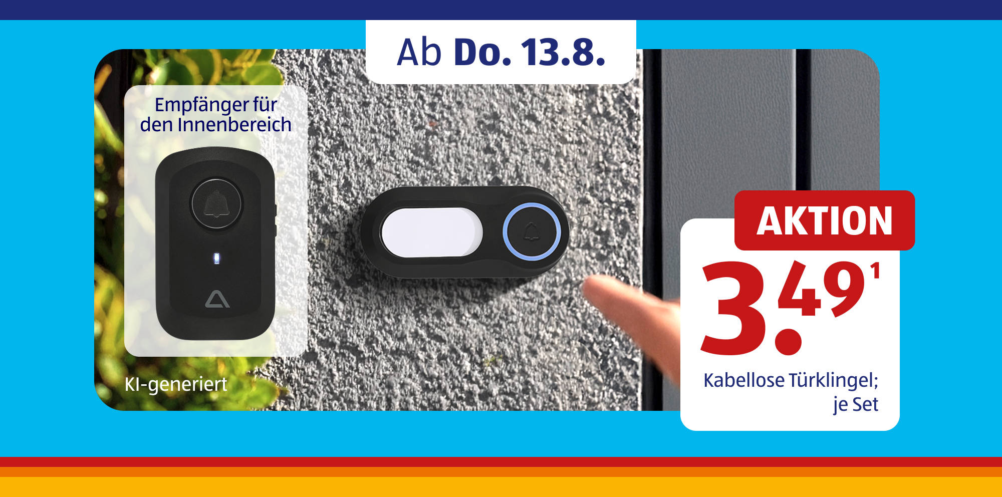 KI-generiert Werbung für eine kabellose Türklingel mit Innenempfänger.