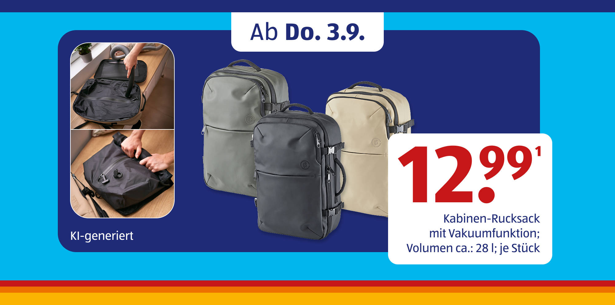 KI-generiert Kabinenrucksäcke mit Vakuumfunktion im Angebot.
