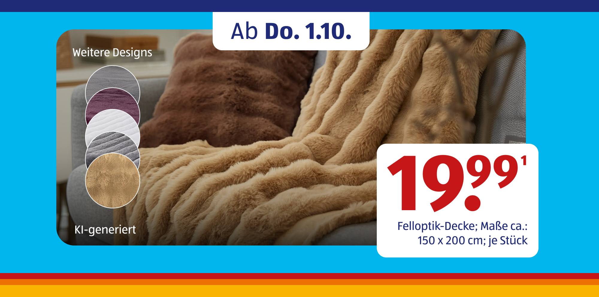 KI-generiert Weiche Felloptik-Decke in Beige und Braun als gemütliches Wohnaccessoire für Herbst und Winter.