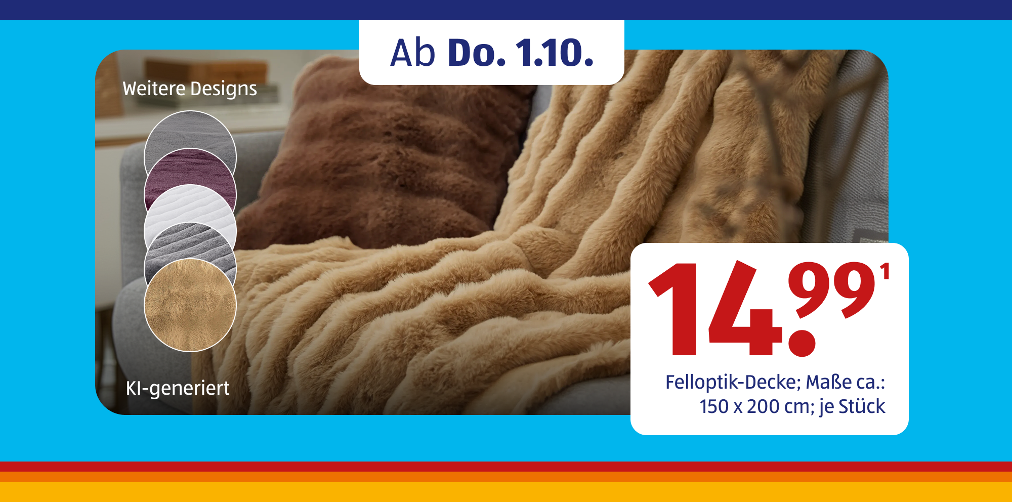 KI-generiert Weiche Felloptik-Decke in Beige und Braun als gemütliches Wohnaccessoire für Herbst und Winter.