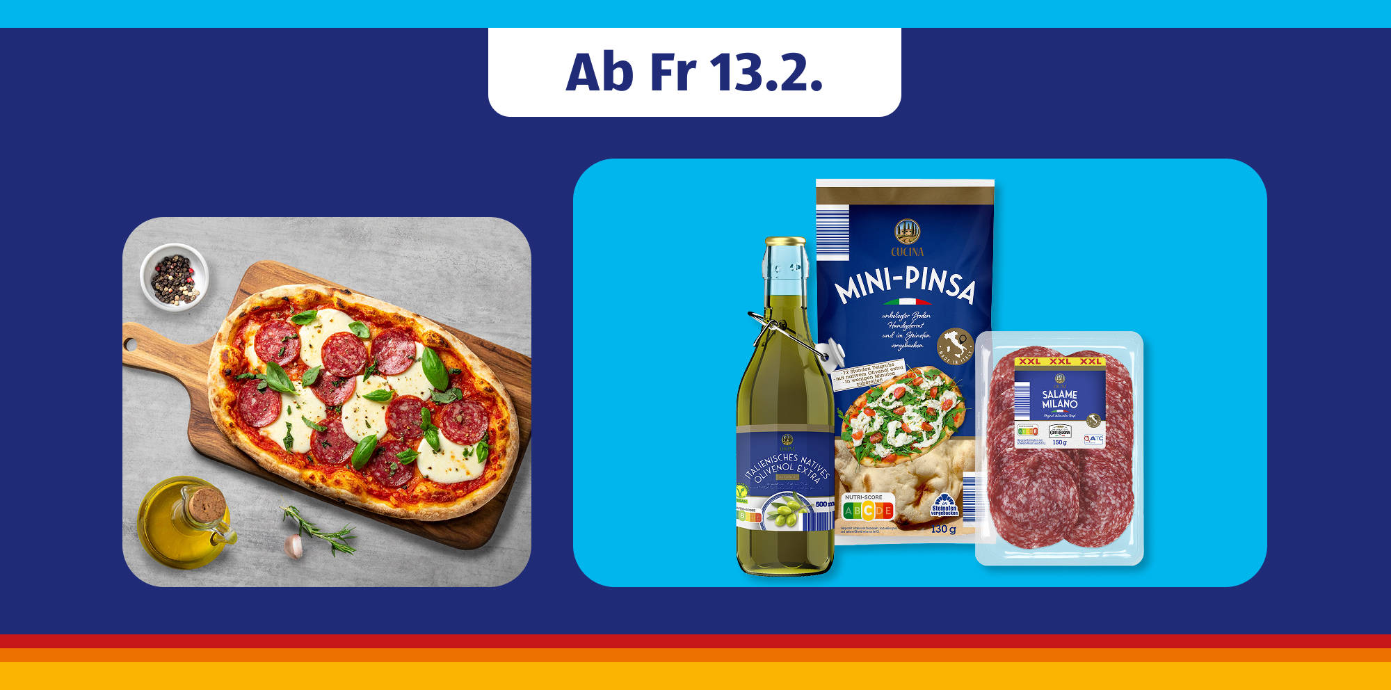 Mini-Pinsa, Salamischeiben und Weißwein-Aktion.