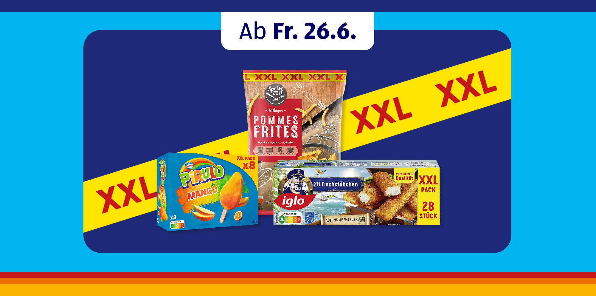 Gemischte XXL‑Lebensmittelauswahl.