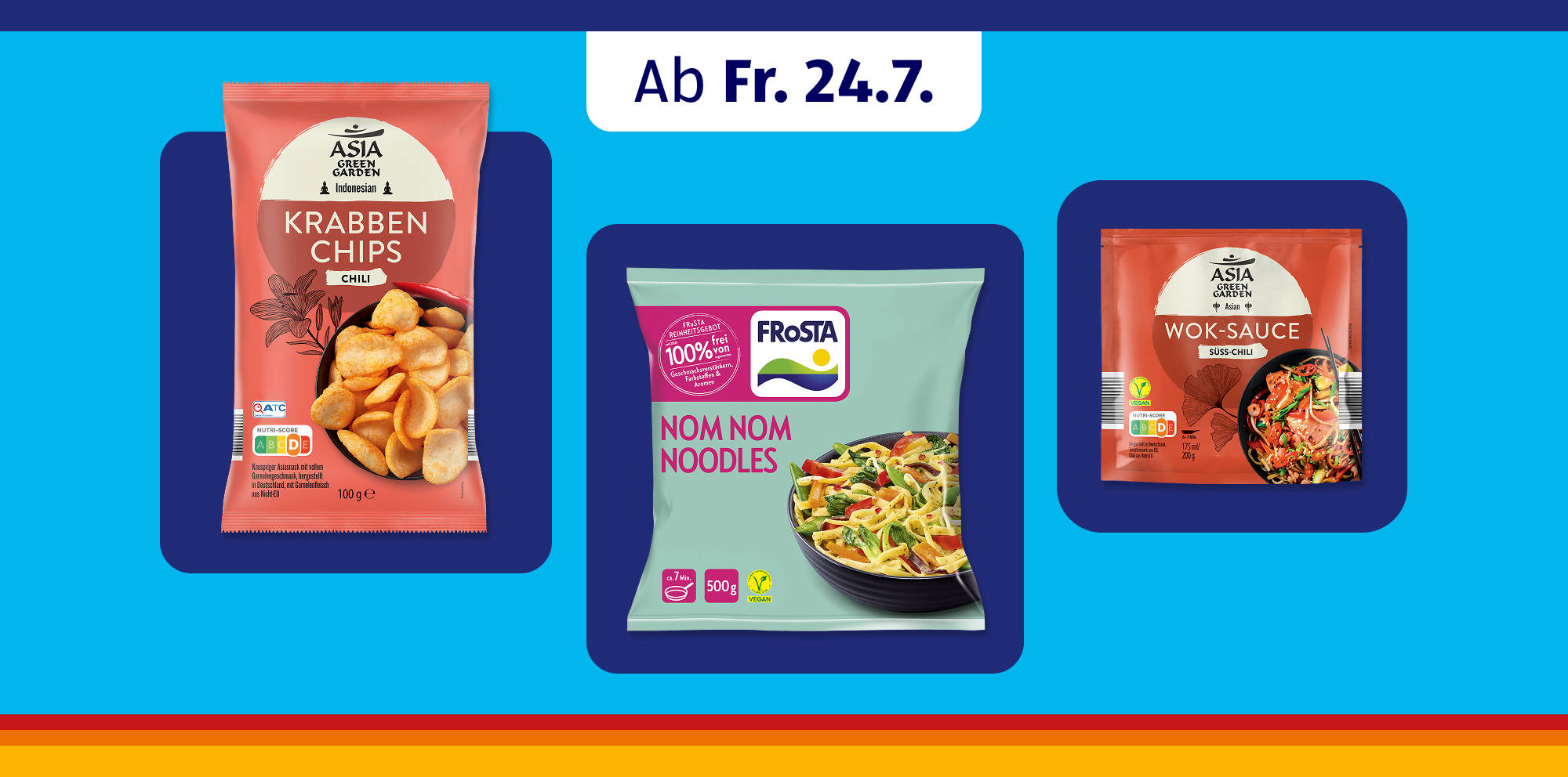 Asiatische Snack-Chips, Nudeln und Wok-Sauce.