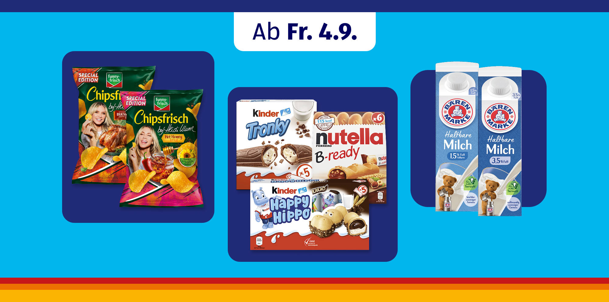 Aktion für deutsche Snacks und Milch.