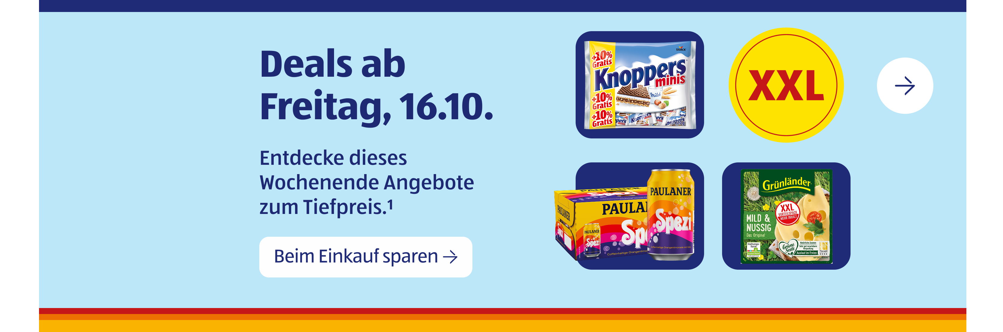 Teaser zu XXL-Angeboten mit verschiedenen Produkten und Hinweis auf kommende Aktionsangebote.