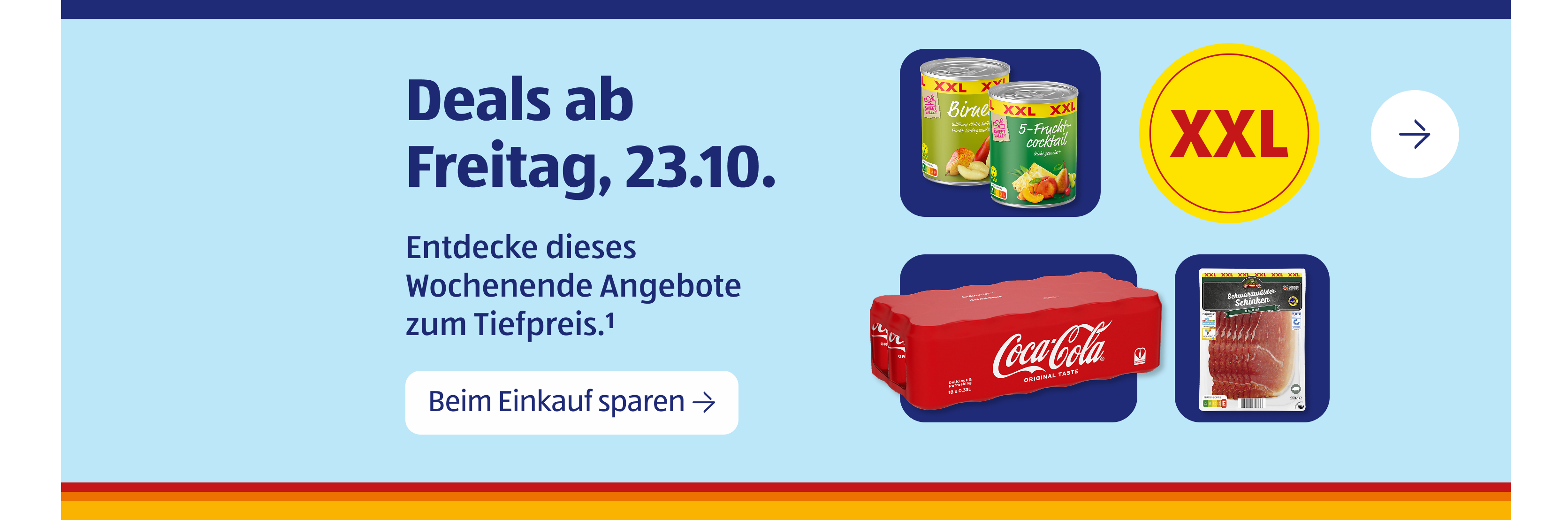 Teaser zu XXL-Angeboten mit verschiedenen Produkten und Hinweis auf kommende Aktionsangebote.