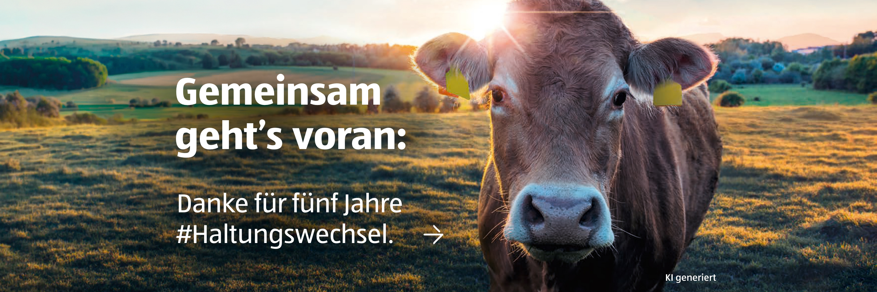 Kuh im Sonnenuntergang.