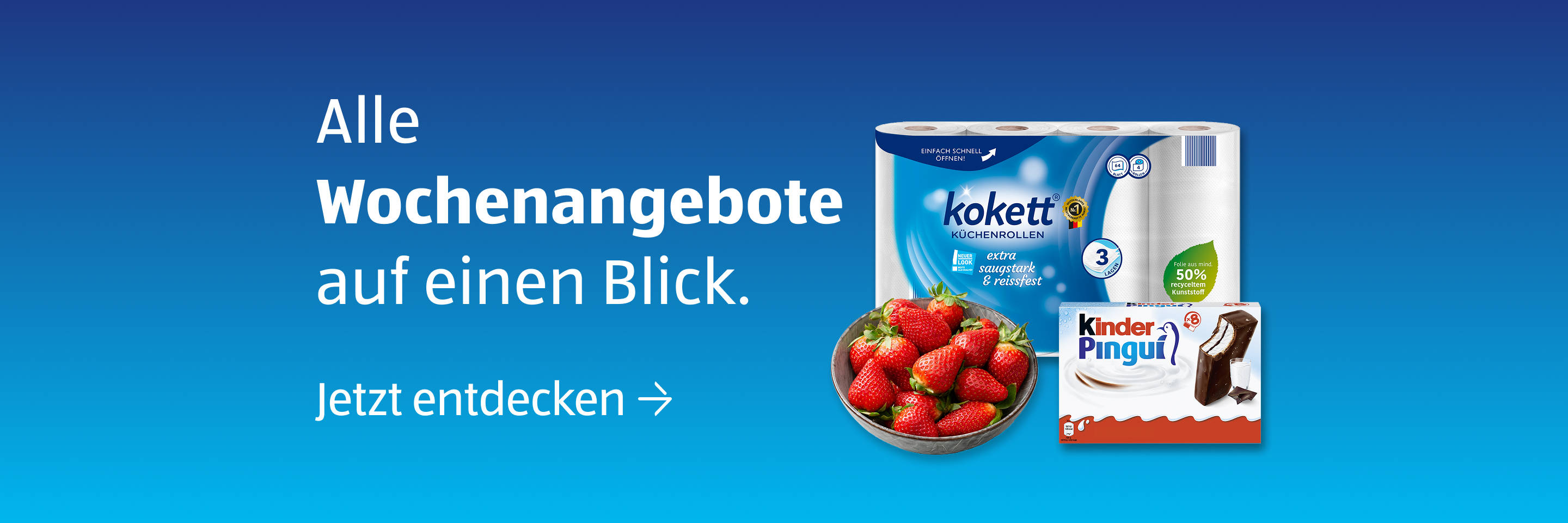 Wöchentliche Angebote mit Kokett- und Kinder-Pingui-Produkten.