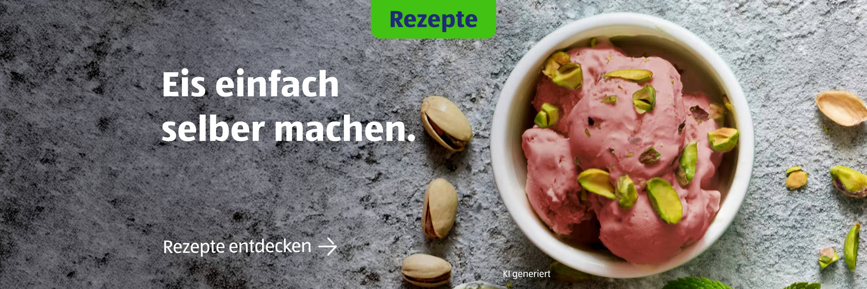 Hausgemachtes Pistazieneis, in einer Schale serviert.