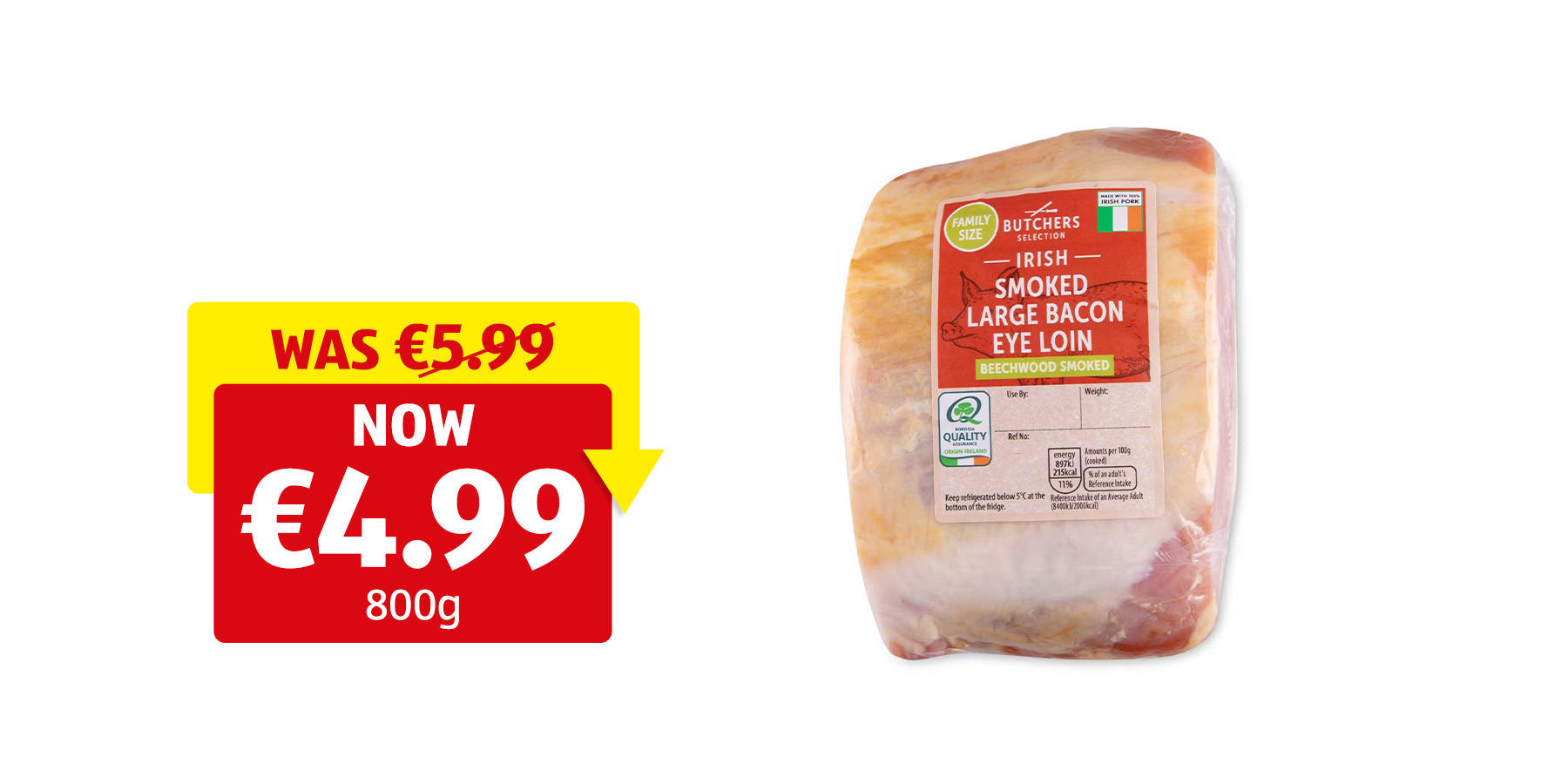 Image of an Irish Family Size Smoked Bacon Eye Loin Joint 