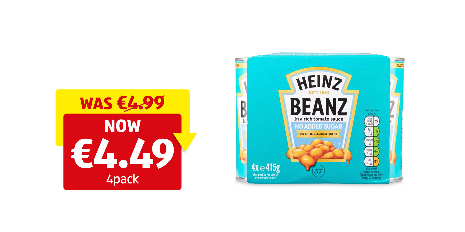 Image of Heinz Beanz No Added Sugar 4 Pack