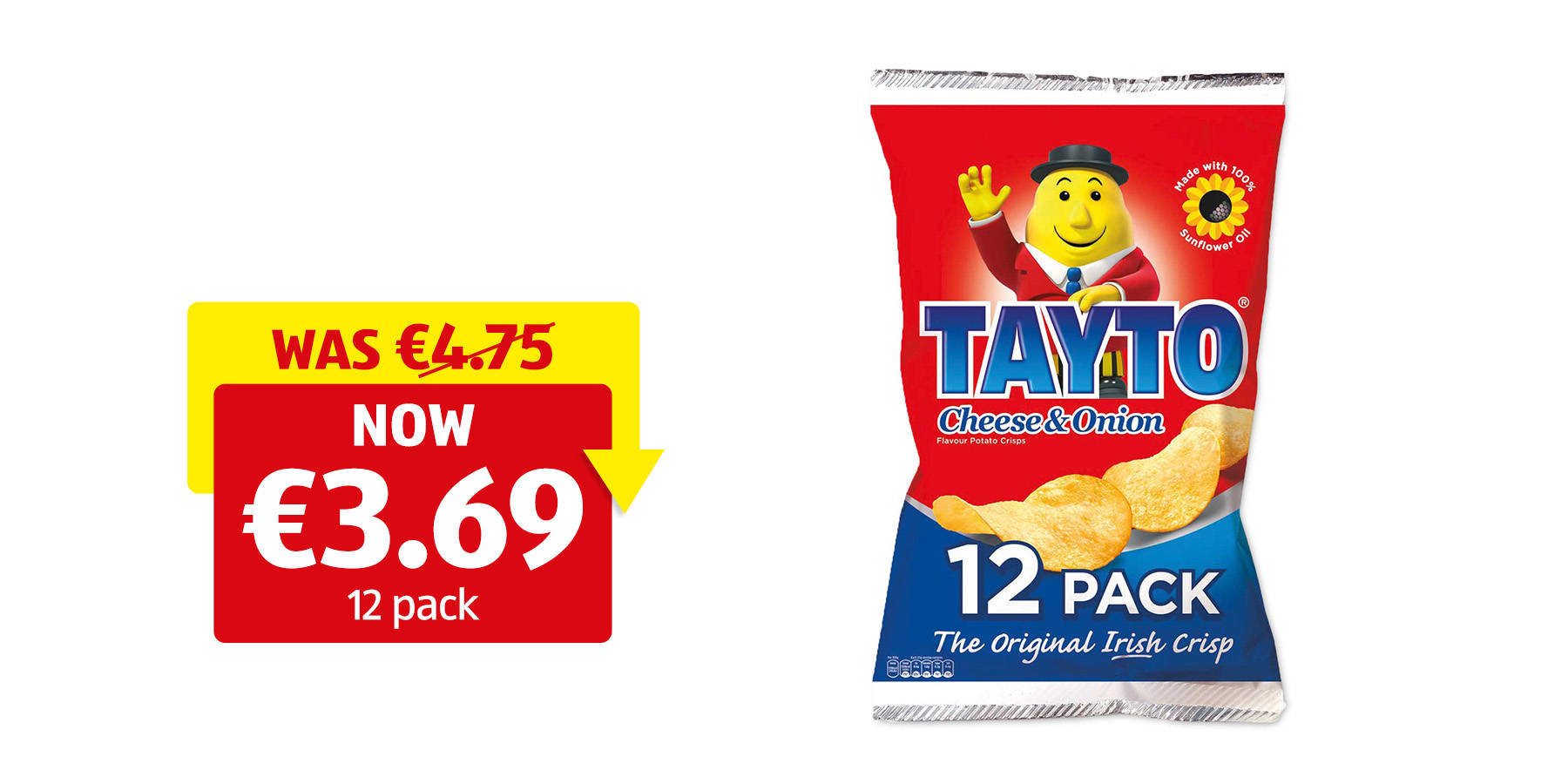 Image of Tayto Cheese & Onion Crisps 12 Pack