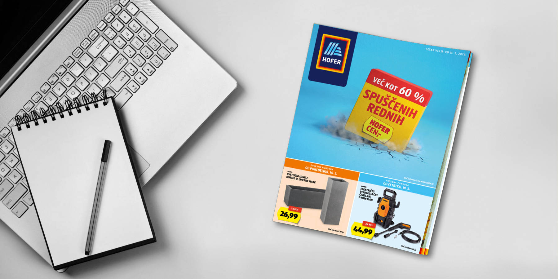 HOFERjev spletni letak se lista na tabličnem računalniku