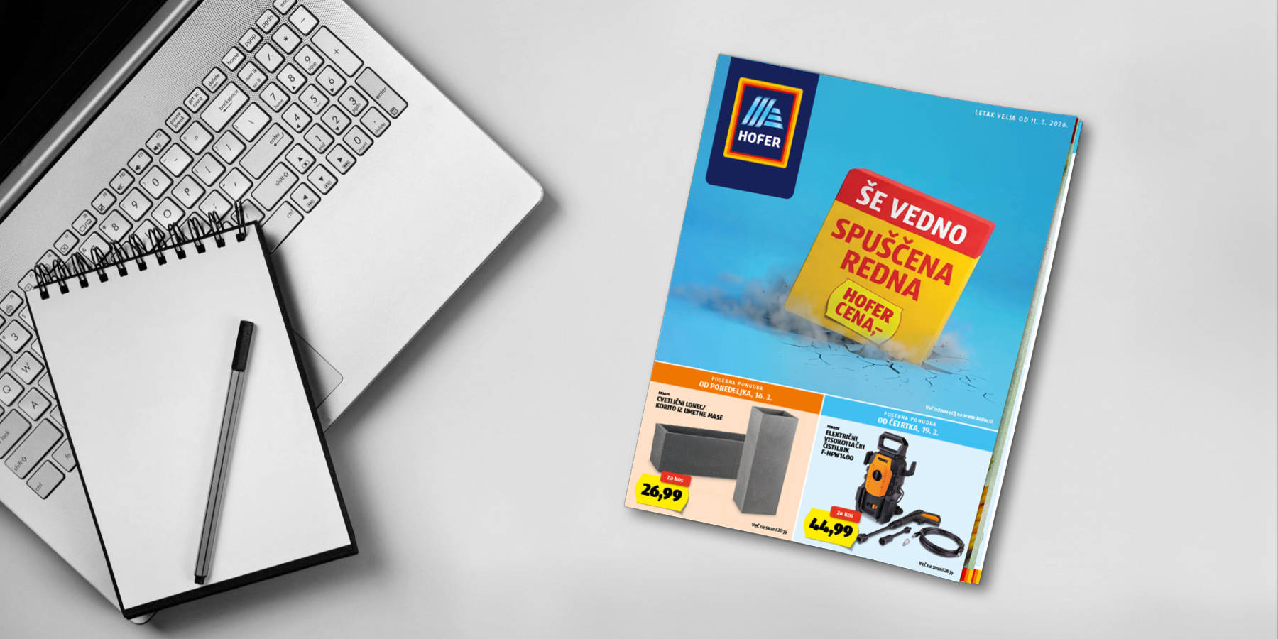 HOFERjev spletni letak se lista na tabličnem računalniku