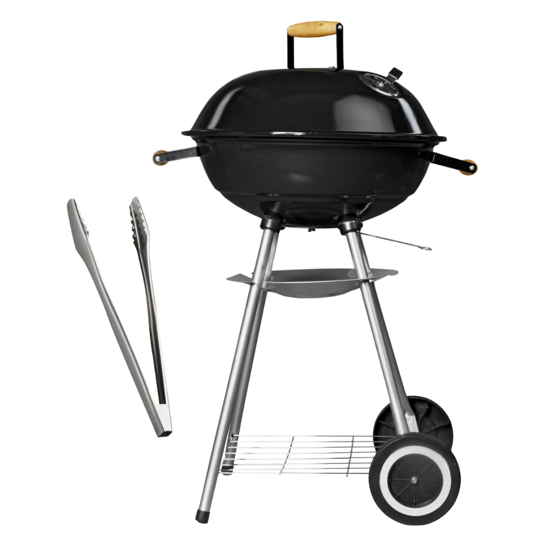 Collage von einem Grill und einer Grillzange.