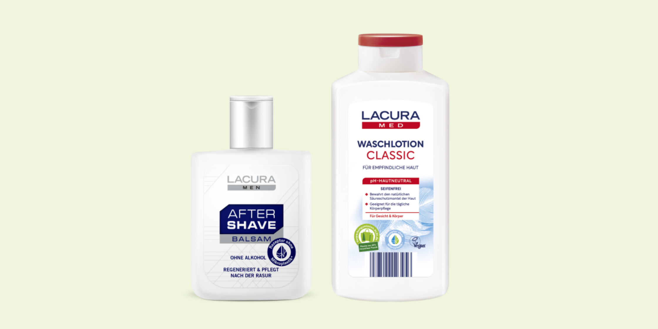 Lacura After Shave und Lacura Waschlotion ohne Mikroplastik.