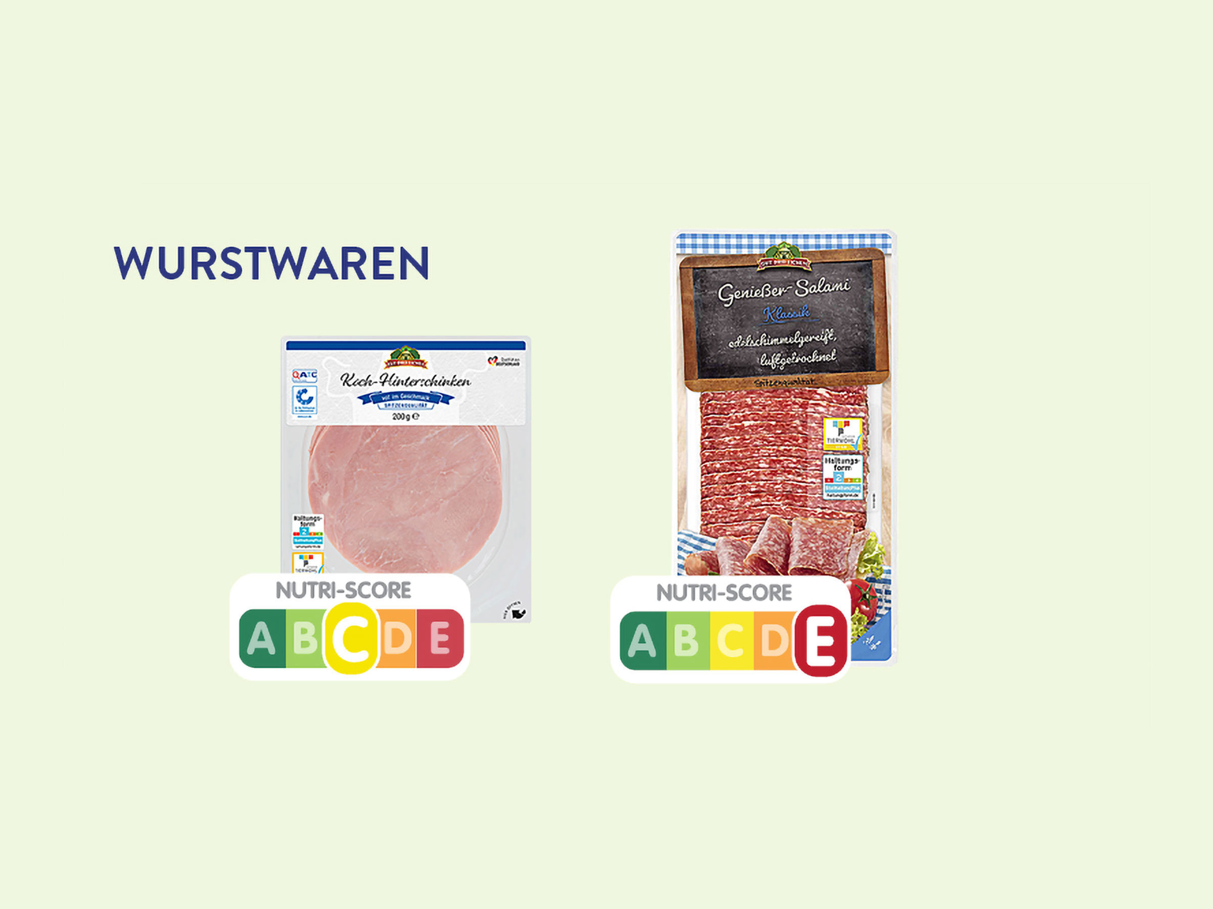 Nutri-Score auf ALDI SÜD Wurstwaren.