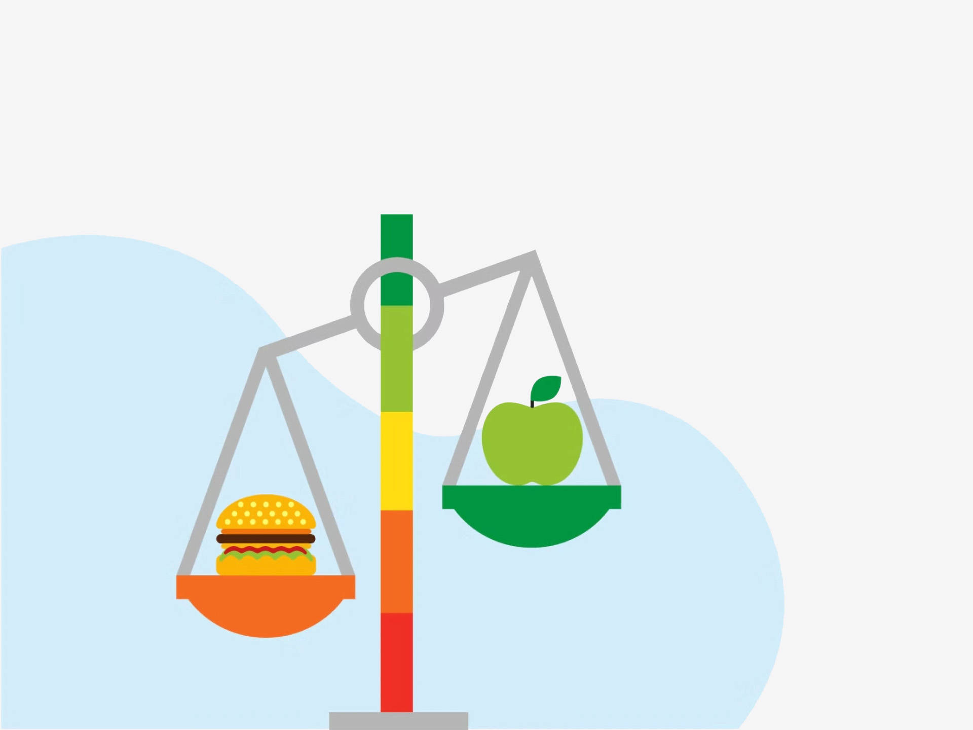 Grafik einer Waage, die Burger mit Apfel aufwiegt.