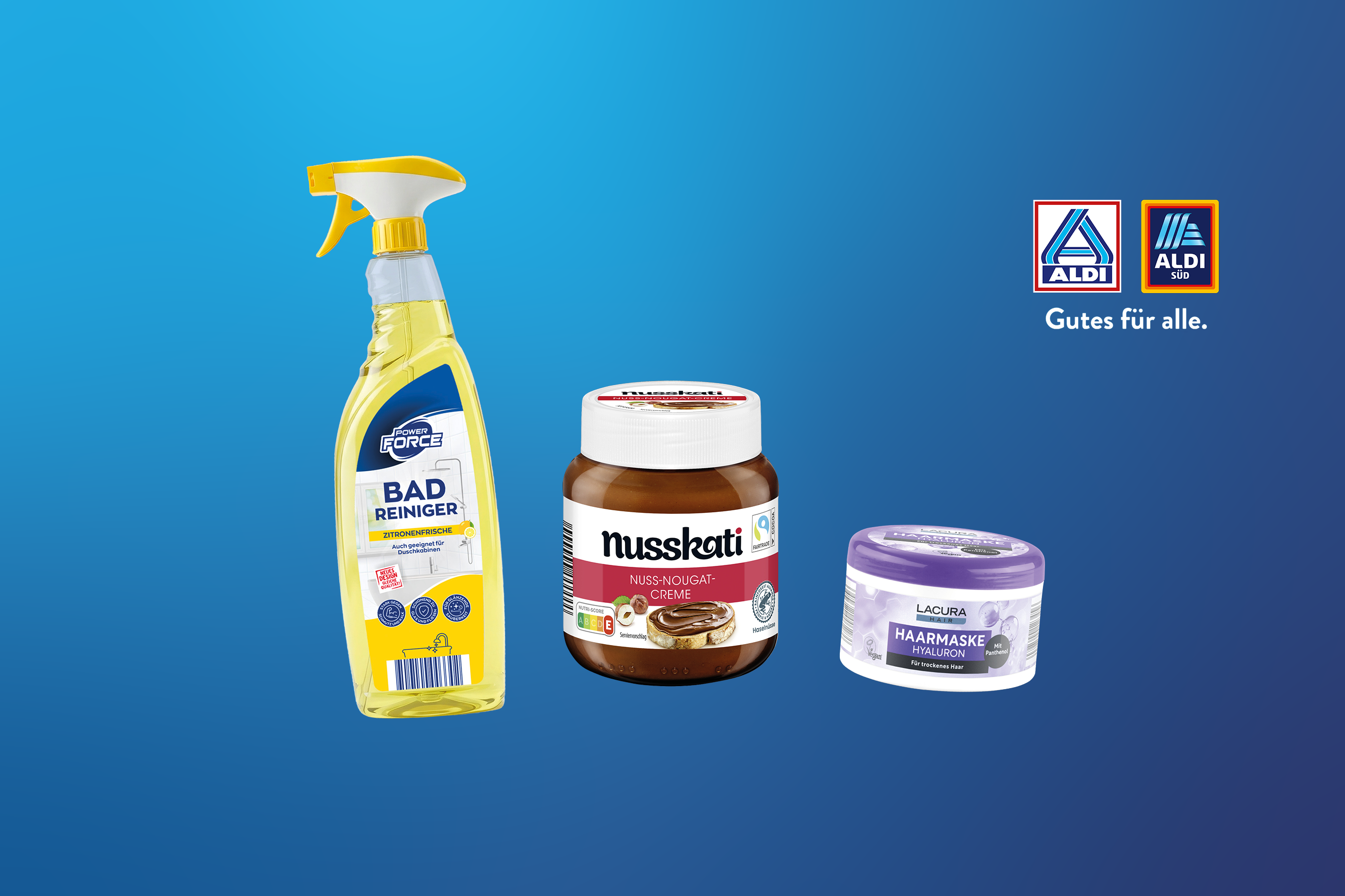 ALDI Eigenmarken mit starken Testergebnissen: Badreiniger, Nuss-Nougat-Creme und Haarmaske.