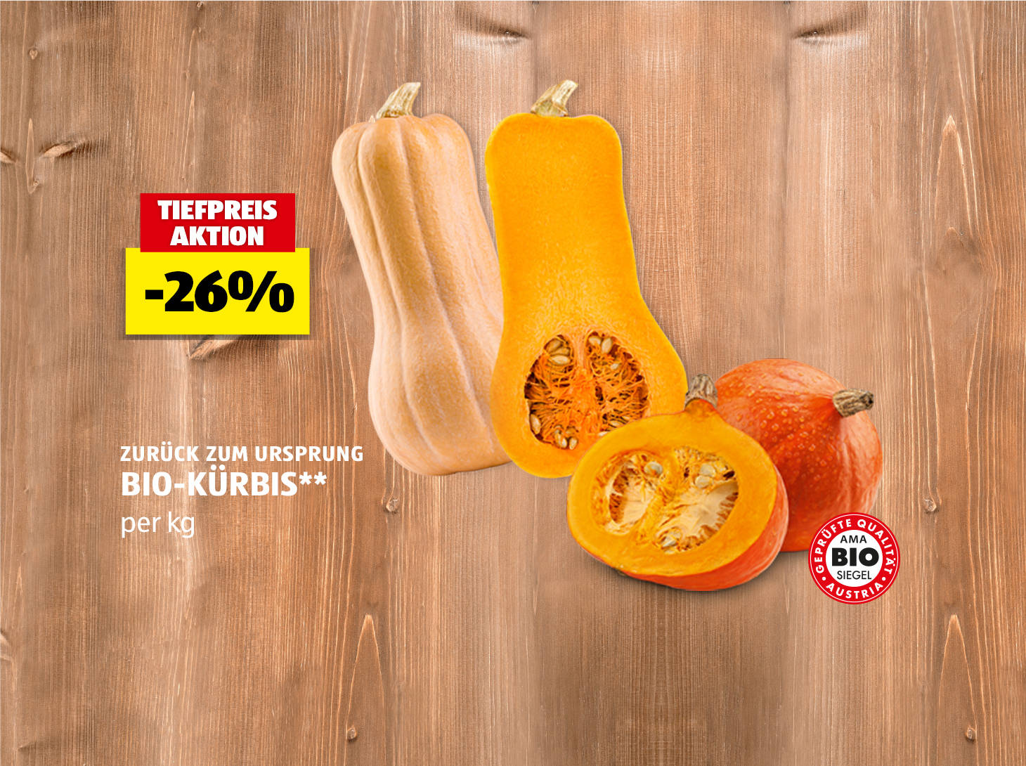 Bio-Kürbis, per kg, -26% preisgesenkt gegenüber dem am 22.10. gültigen Verkaufspreis
