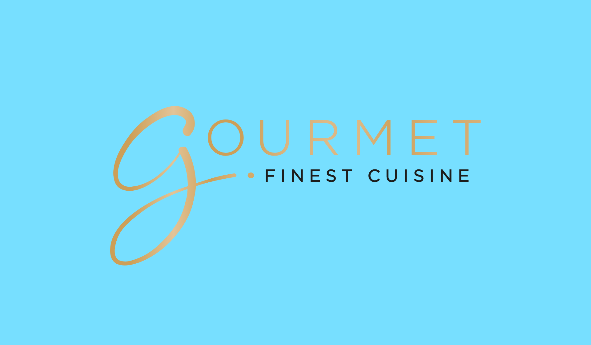Logo Gourmet in Gold und Schwarz auf hellblauem Hintergrund.