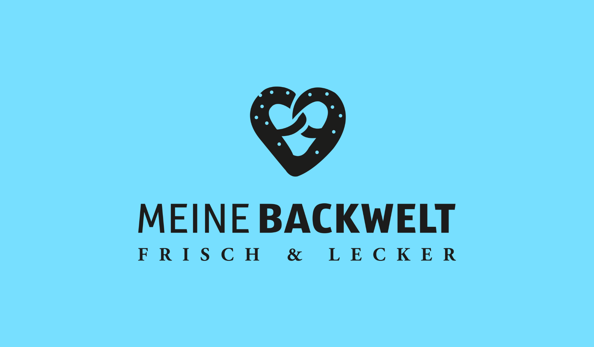 Logo Meine Backwelt mit Brezel-Herz und Slogan Frisch & Lecker.