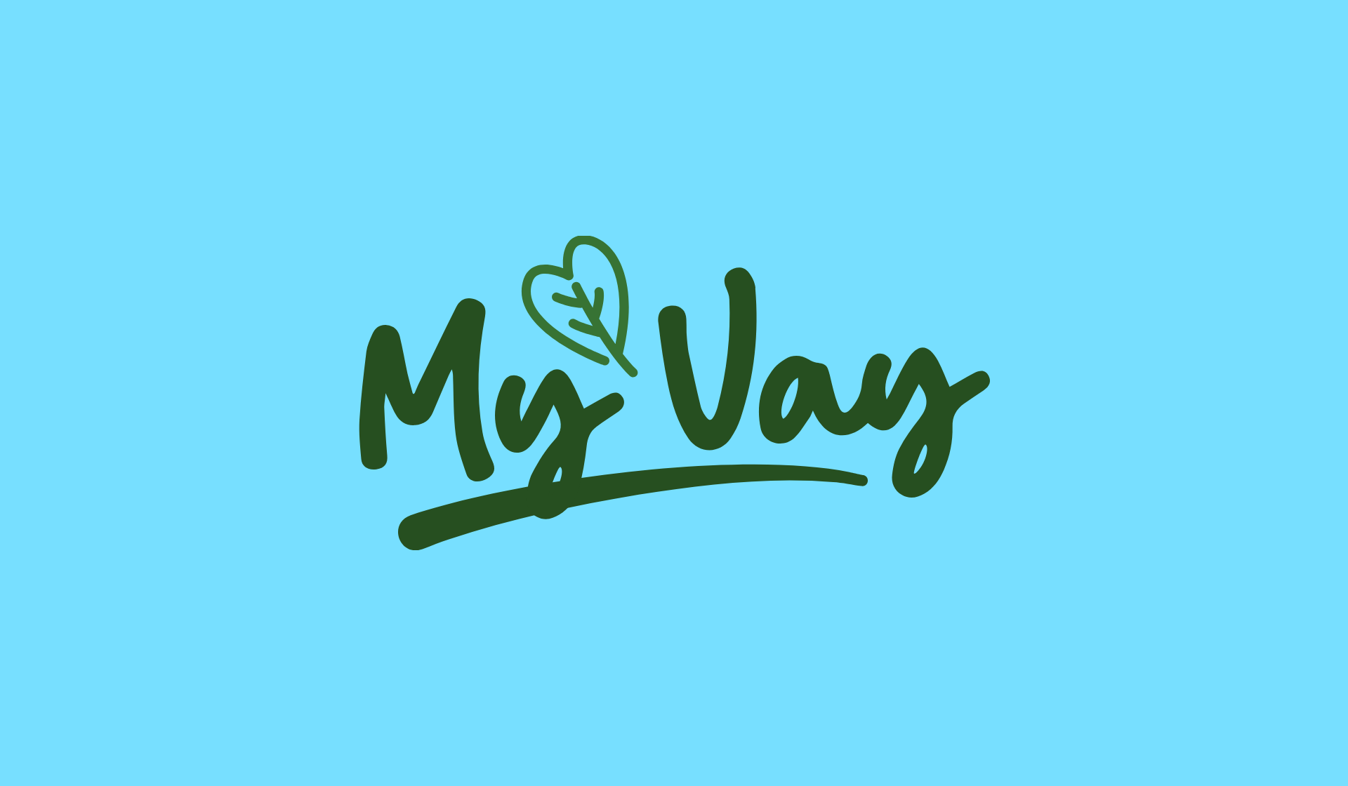 Logo "MYVAY" mit herzförmigem Blatt.