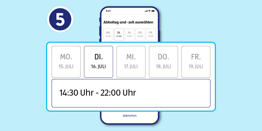 Abholtag wählen.